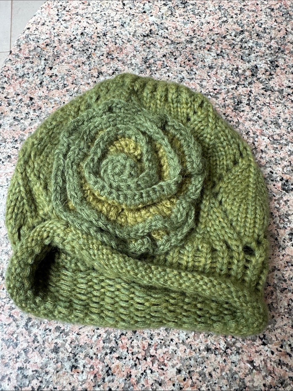 Green Knit Flower Beanie - Women Accessories